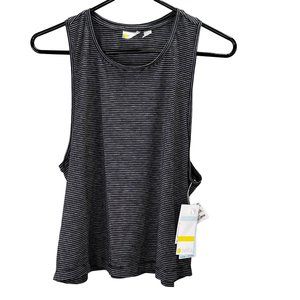 Zella Yoga Tank Top Black Gray Stripe Boxy Oversized size M Women NWT
